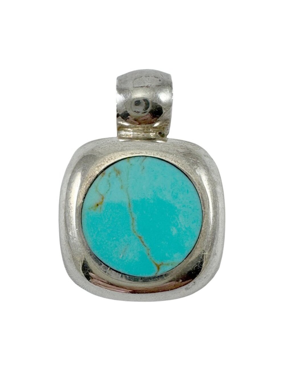 Turquoise and Sterling Silver Pendant 925 Mexico Square with Round Stone JRI